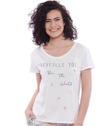 T-shirt "Réveille-toi" écru en coton - BeMelba
