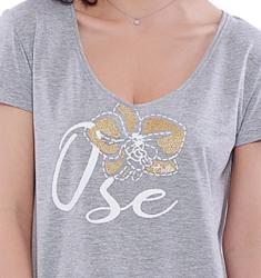 T-shirt gris chiné "Ose" en coton - BeMelba