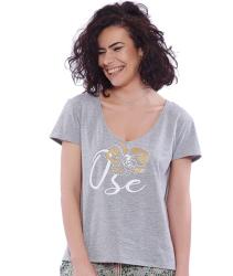 T-shirt gris chiné "Ose" en coton - BeMelba